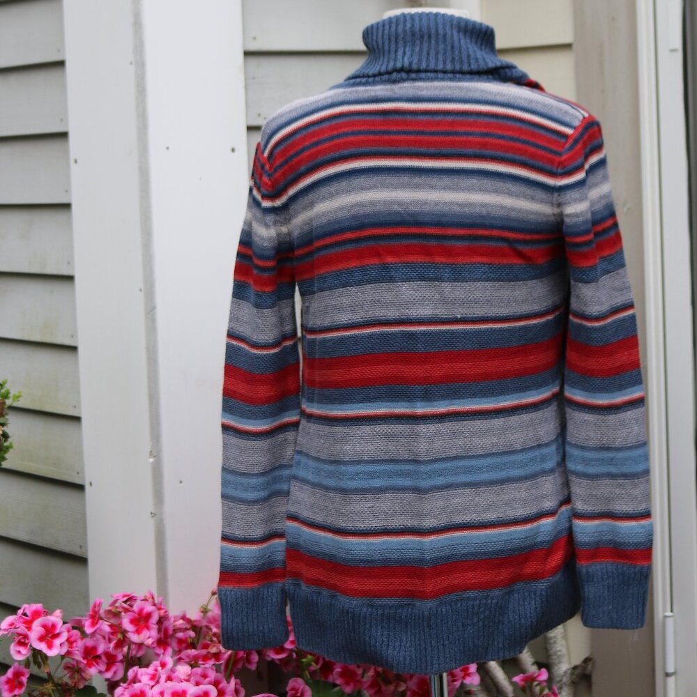 Ralph Lauren Striped Shawl Collar Cardigan in Blue, Red, Gray - Picture 4 of 5